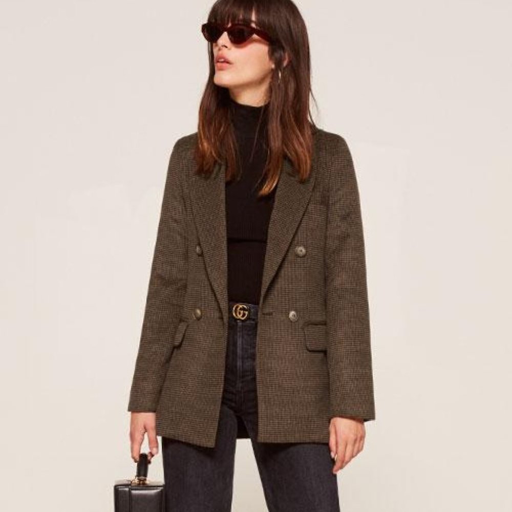 COPY - REFORMATION Wells Blazer Medium Brown Houndstooth